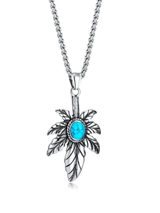 [2206] Single pendant without chain Titanium Steel Turquoise Feather Vintage  Man Necklace